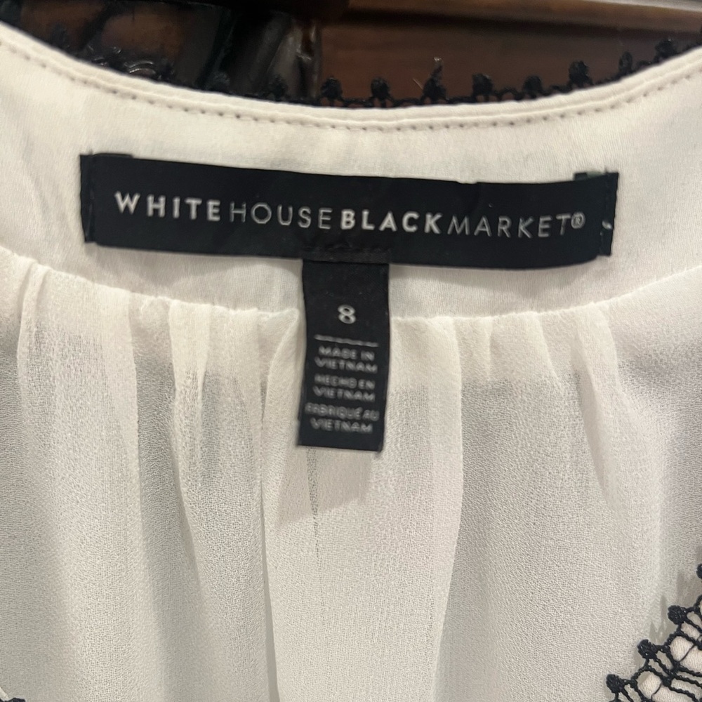 White House Black Market Ivory Blouse with Black Lace Trim - Picture 3 of 3
